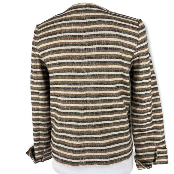 Talbots Women's NWT Brown Striped Jackie‎ Fit Linen Button Down Blazer 4/C35 - Picture 6 of 9